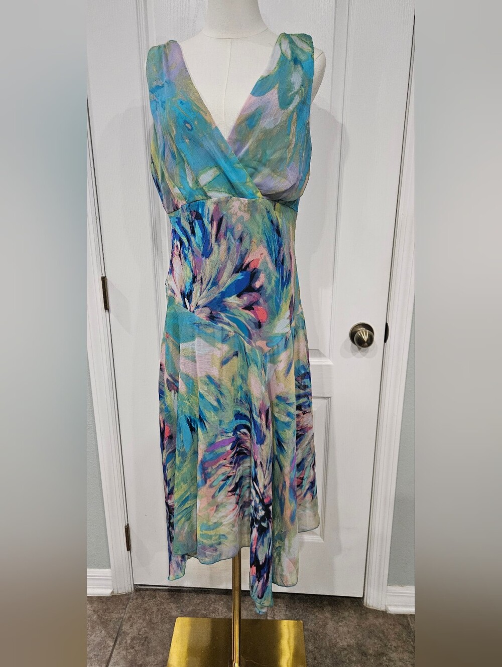 Aqua Multi-Color V-Neck Maxi Dress